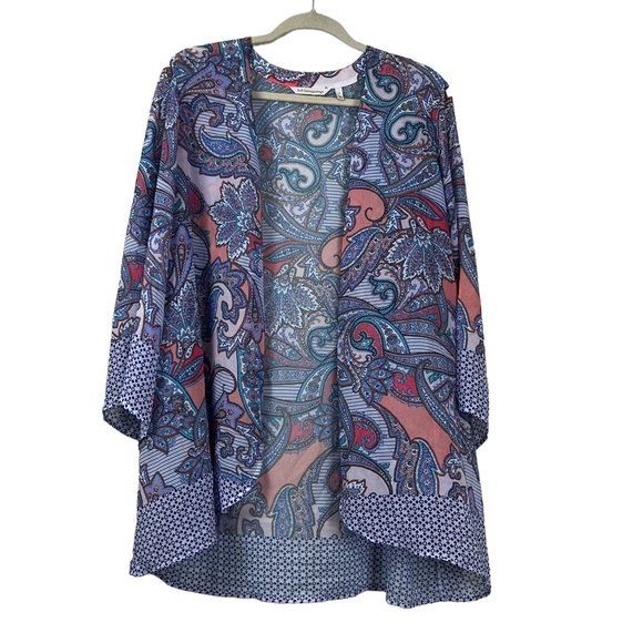 Soft Surroundings Wonderlust Topper Kimono Cardigan Paisley Purple Blue Size L - Picture 3 of 6